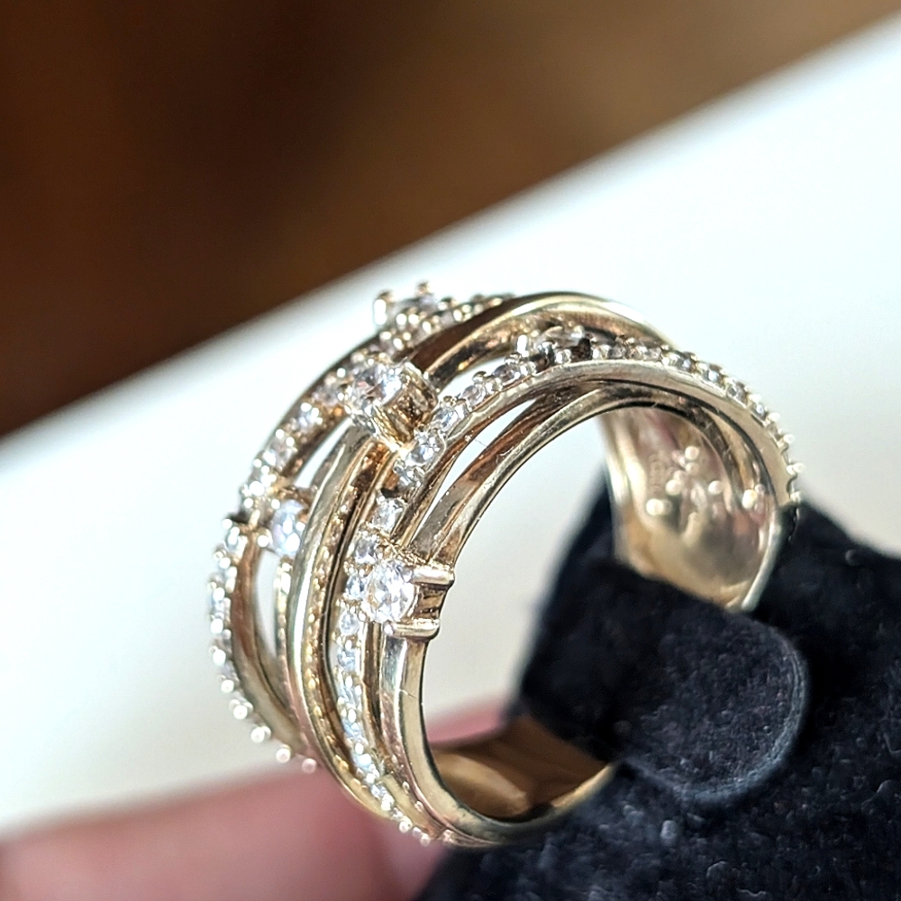 Fadi signed gold over Silver Cubic Zirconia Crossover‎ Ring